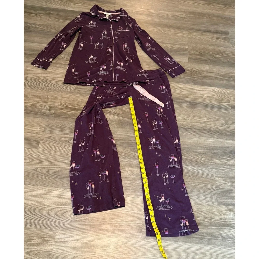 Soma Intimates Purple Champagne Glass Pajama Set Womens XS Long Sleeve Pants 2PC
